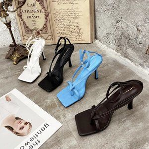 SOLD- Strap Square Toe Heels BLACK